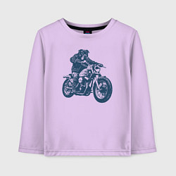 Лонгслив хлопковый детский Ротвейлер байкер на мотоцикле чоппере, цвет: лаванда