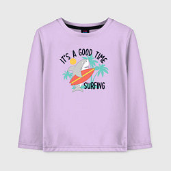 Лонгслив хлопковый детский Хорошее время для серфинга, цвет: лаванда