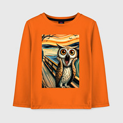 Лонгслив хлопковый детский Сова кричит на картине Эдварда Мунка - нейроарт, цвет: оранжевый