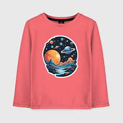 Лонгслив хлопковый детский Далеко в космосе планеты, цвет: коралловый