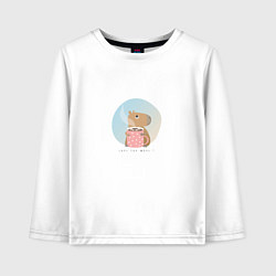 Лонгслив хлопковый детский Capybara love you, цвет: белый
