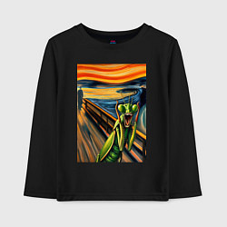 Лонгслив хлопковый детский Богомол кричит на картине Эдварда Мунка - мем иску, цвет: черный