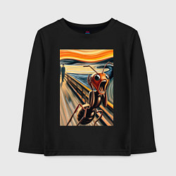 Лонгслив хлопковый детский Муравей кричит на картине Эдварда Мунка - мем иску, цвет: черный
