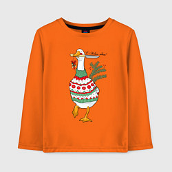 Лонгслив хлопковый детский Гусь новогодний с ножом, цвет: оранжевый