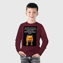 Лонгслив хлопковый детский Рыжий кот: плохой характер могут себе позволить во, цвет: меланж-бордовый — фото 2