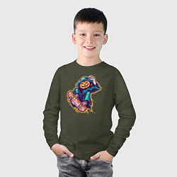 Лонгслив хлопковый детский Halloween skater, цвет: меланж-хаки — фото 2