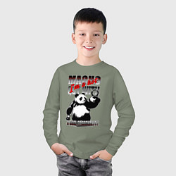 Лонгслив хлопковый детский Панда с гирями, цвет: авокадо — фото 2