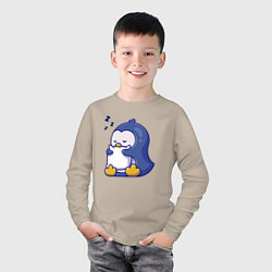 Лонгслив хлопковый детский Сонный пингвин, цвет: миндальный — фото 2