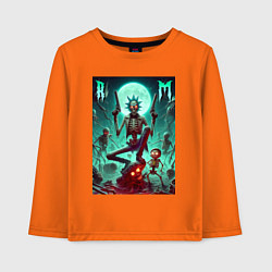 Лонгслив хлопковый детский Скелет Рика с двумя пистолетами и Морти, цвет: оранжевый