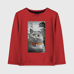 Лонгслив хлопковый детский Мемный кот в японском стиле, цвет: красный