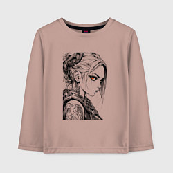 Лонгслив хлопковый детский Девушка с алыми глазами, цвет: пыльно-розовый