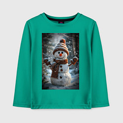 Детский лонгслив Снеговик в шапке и шарфе