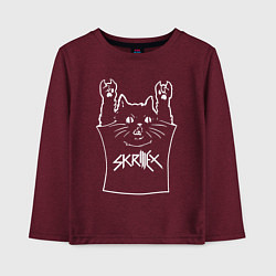 Лонгслив хлопковый детский Skrillex - cat rock, цвет: меланж-бордовый