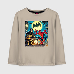 Лонгслив хлопковый детский Batman with Spider-man - ai art fantasy, цвет: миндальный