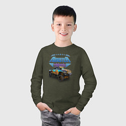 Лонгслив хлопковый детский Monster truck, цвет: меланж-хаки — фото 2