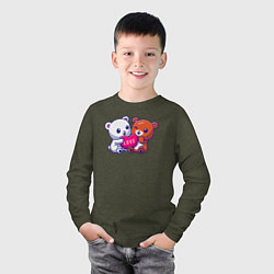 Лонгслив хлопковый детский Teddy love, цвет: меланж-хаки — фото 2