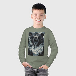 Лонгслив хлопковый детский Медведь с оскаленной пастью, цвет: авокадо — фото 2
