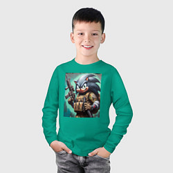 Лонгслив хлопковый детский Ёжик Соник солдат спецназа - нейроарт, цвет: зеленый — фото 2