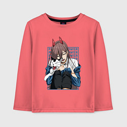 Лонгслив хлопковый детский Человек-бензопила Пауэр и кошка, цвет: коралловый