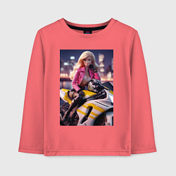 Лонгслив хлопковый детский Barbie on a Kawasaki sports motorcycle, цвет: коралловый