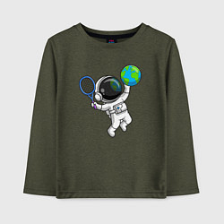 Лонгслив хлопковый детский Космический теннис, цвет: меланж-хаки