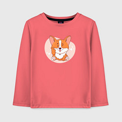 Лонгслив хлопковый детский Щенок корги показывает лапой жест - сердечко, цвет: коралловый