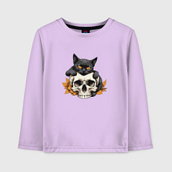 Лонгслив хлопковый детский Кошка обнимает череп, цвет: лаванда