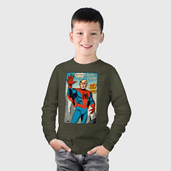 Лонгслив хлопковый детский Spider-Trump - retro, цвет: меланж-хаки — фото 2