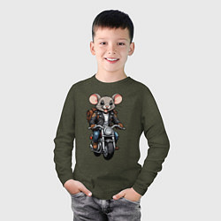 Лонгслив хлопковый детский Biker mice, цвет: меланж-хаки — фото 2