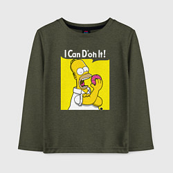 Лонгслив хлопковый детский Гомер с пончиком, цвет: меланж-хаки