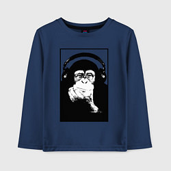 Лонгслив хлопковый детский Monkey in the headphones, цвет: тёмно-синий