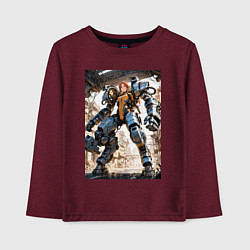 Лонгслив хлопковый детский Девушка управляет огромным мехом, цвет: меланж-бордовый