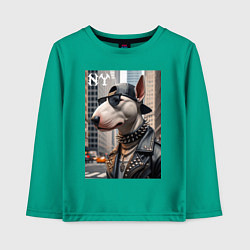 Лонгслив хлопковый детский Чувак бультерьер житель Нью-Йорка, цвет: зеленый