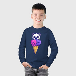 Лонгслив хлопковый детский Panda ice cream, цвет: тёмно-синий — фото 2