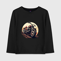 Лонгслив хлопковый детский Мотоцикл на фоне заката, цвет: черный