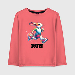 Лонгслив хлопковый детский Заяц на тренировке, цвет: коралловый