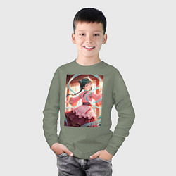Лонгслив хлопковый детский Мао Мао танцует с лентами в окружении синих роз, цвет: авокадо — фото 2