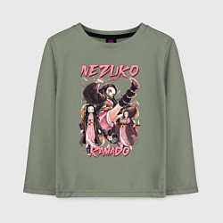 Лонгслив хлопковый детский Клинок рассекающий демонов Nezuko Kamado, цвет: авокадо