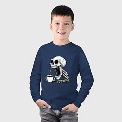 Лонгслив хлопковый детский Skeleton with coffee, цвет: тёмно-синий — фото 2