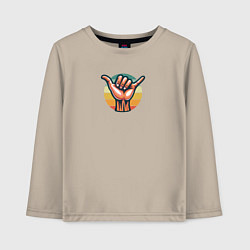 Лонгслив хлопковый детский Приветственный жест Шака или Джамбо, цвет: миндальный