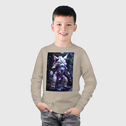 Лонгслив хлопковый детский Киборг лиса с неоновой подсветкой, цвет: миндальный — фото 2