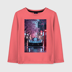 Лонгслив хлопковый детский Суперкар и сакура, цвет: коралловый