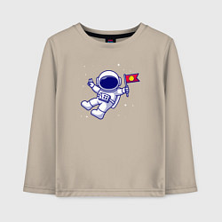 Лонгслив хлопковый детский Космонавт с флажком, цвет: миндальный