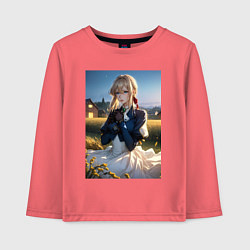 Лонгслив хлопковый детский Вайолет Эвергарден на лугу, цвет: коралловый
