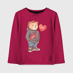 Лонгслив хлопковый детский Влюбленный мишка, цвет: маджента