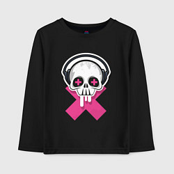 Лонгслив хлопковый детский Череп в наушниках, цвет: черный