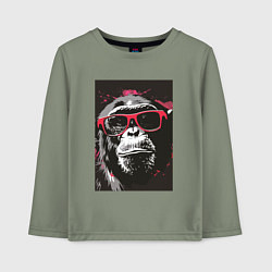Лонгслив хлопковый детский Мартышка в очках, цвет: авокадо