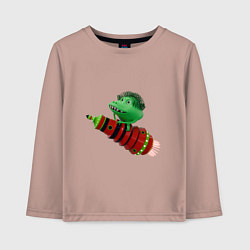 Лонгслив хлопковый детский Зеленый монстр на красной ракете, цвет: пыльно-розовый