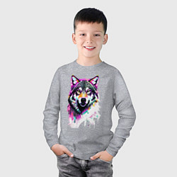 Лонгслив хлопковый детский Волчья морда - нейроарт, цвет: меланж — фото 2