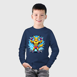 Лонгслив хлопковый детский Big Pikachu, цвет: тёмно-синий — фото 2